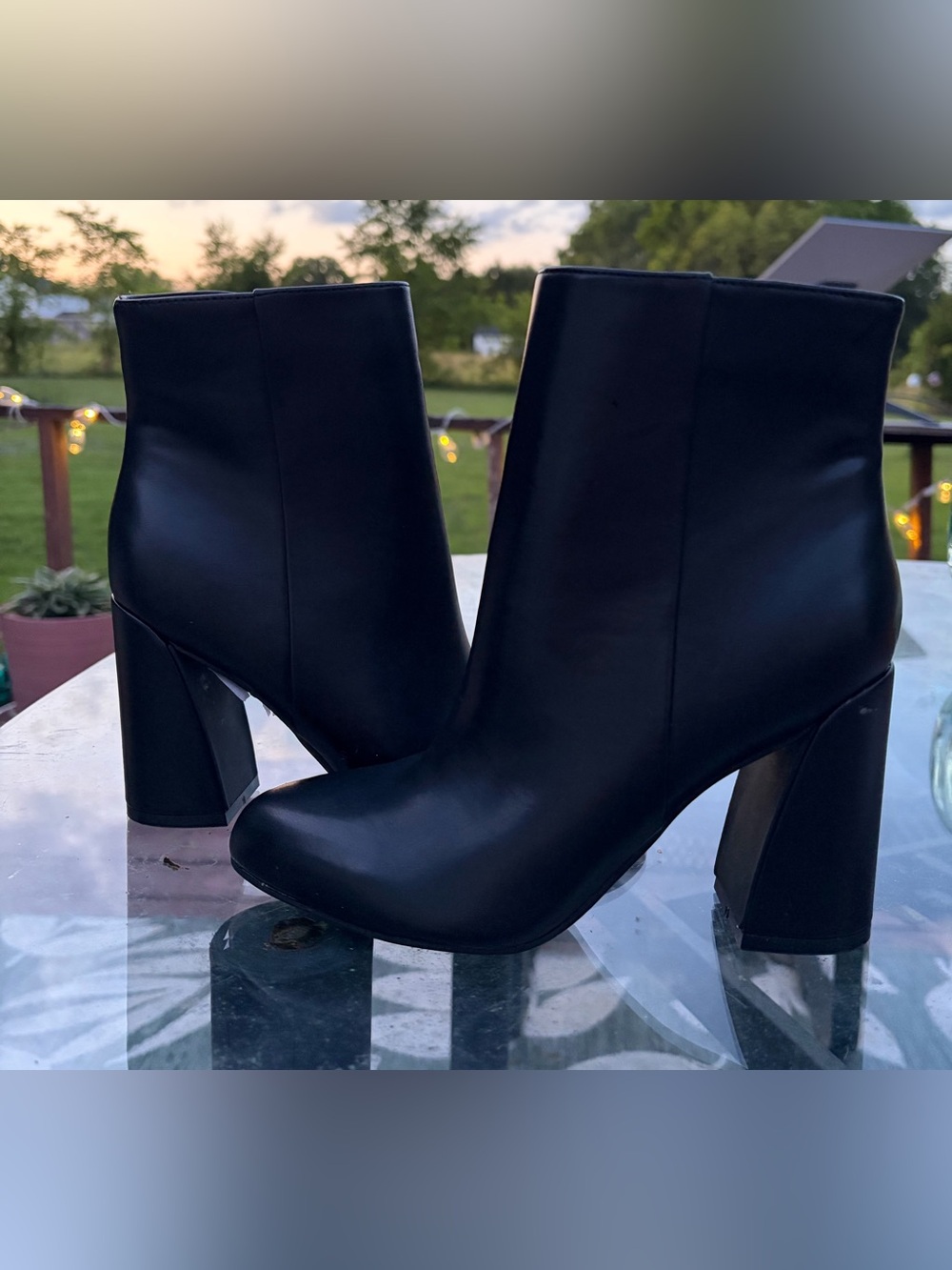 NWT Nine West Ankle Boots Square Heel 5 1/2 Black Vegan Leather Rock Emo Goth